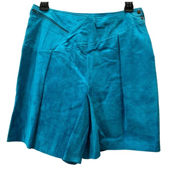 80s Dark Aqua Blue SUEDE Shorts | Asymmetrical Soft Leather | 28" waist - Picture 1 of 10